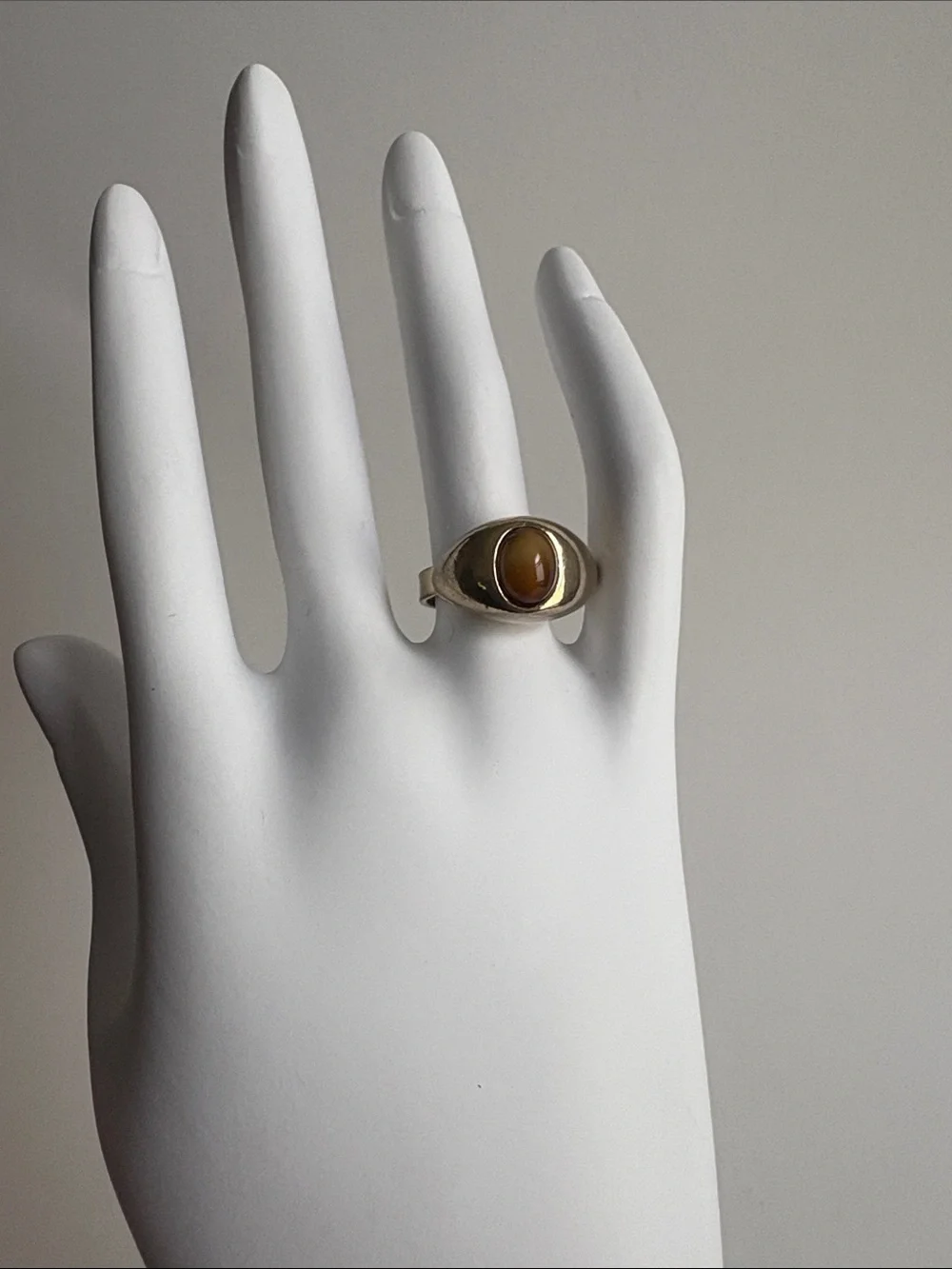 Gold Tiger’s Eye Signet Ring Oval Stone Adjustable Women Jewelry